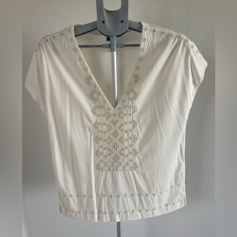 J. Crew Cream Embroidered Blouse-Tee